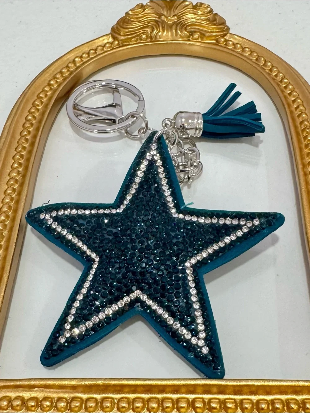 New Big Blue Star Crystal Keychain Charm with Tassel